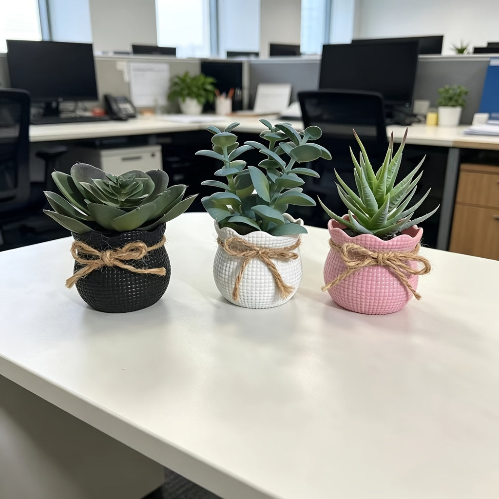 Set of 3 Mini Artificial Succulent Bonsai Plants