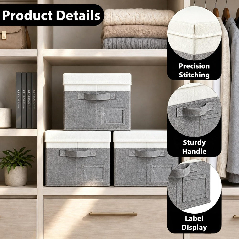 Set of 3 Large Fabric Storage Boxes with Lids