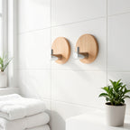 4 Adhesive Stainless Steel Hooks with Wood Base