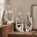 Set of 3 Abstract Sandstone Reading Thinker Figurines