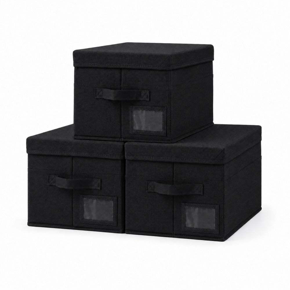 Set of 3 Large Fabric Storage Boxes with Lids