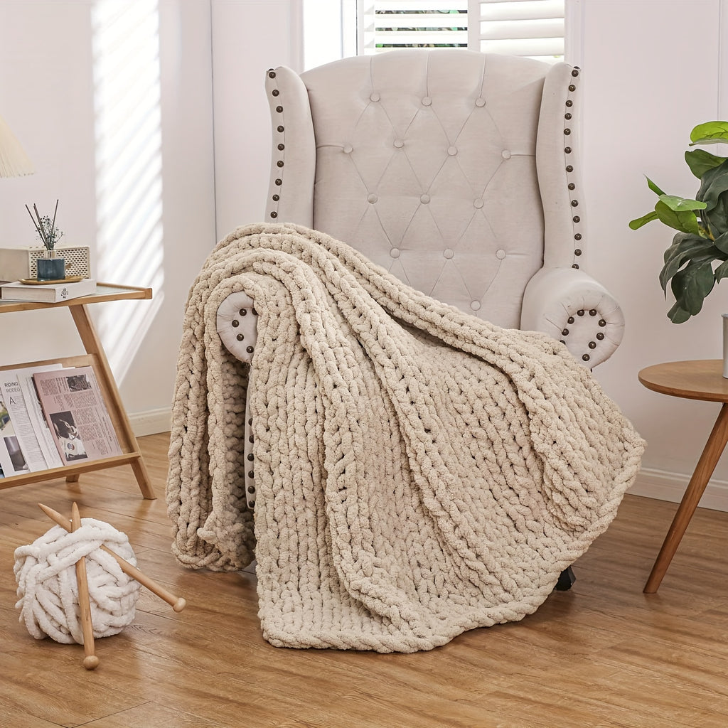 Chunky Knit Chenille Throw – 100% Polyester