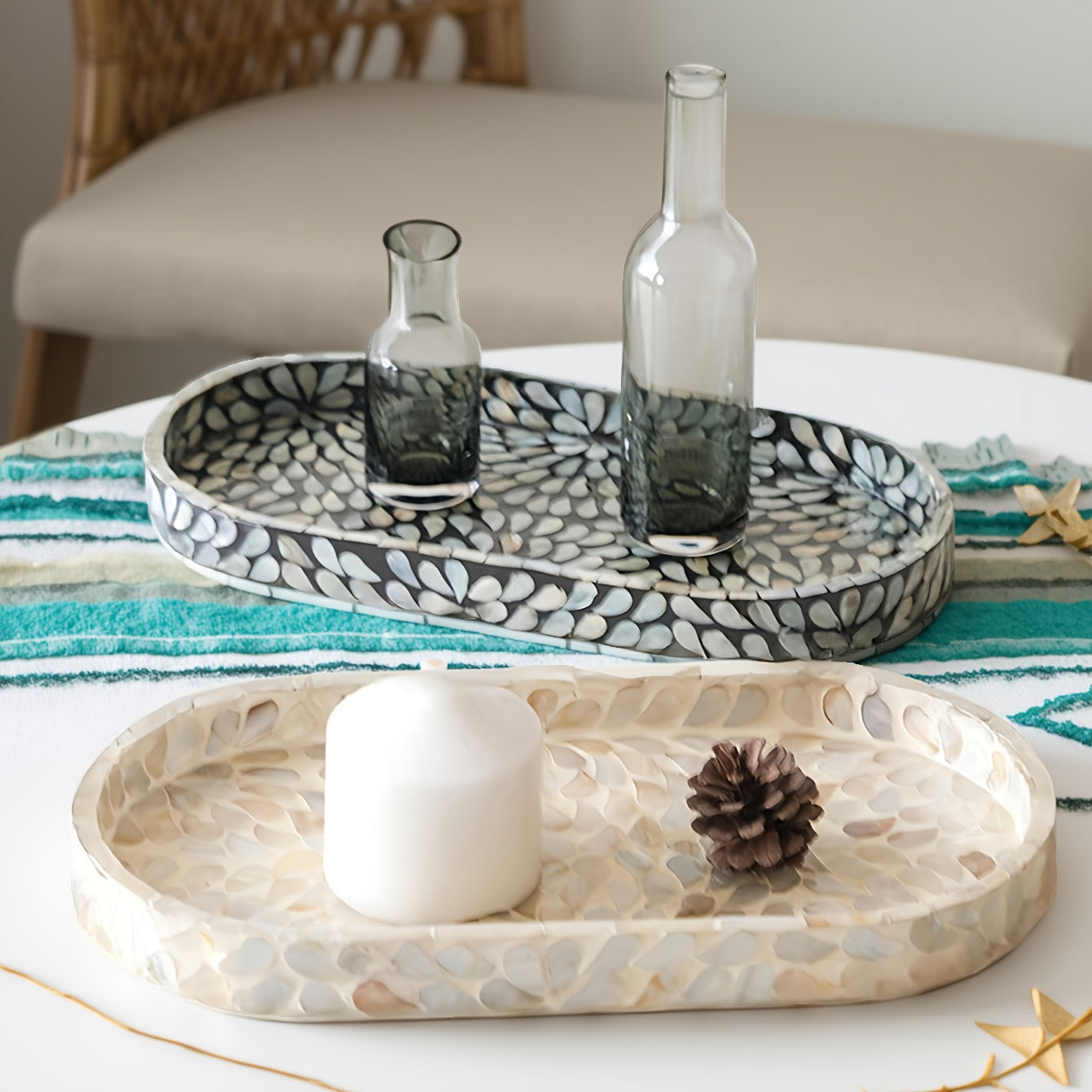 Mother-of-Pearl Inlay Oval Decorative Tray