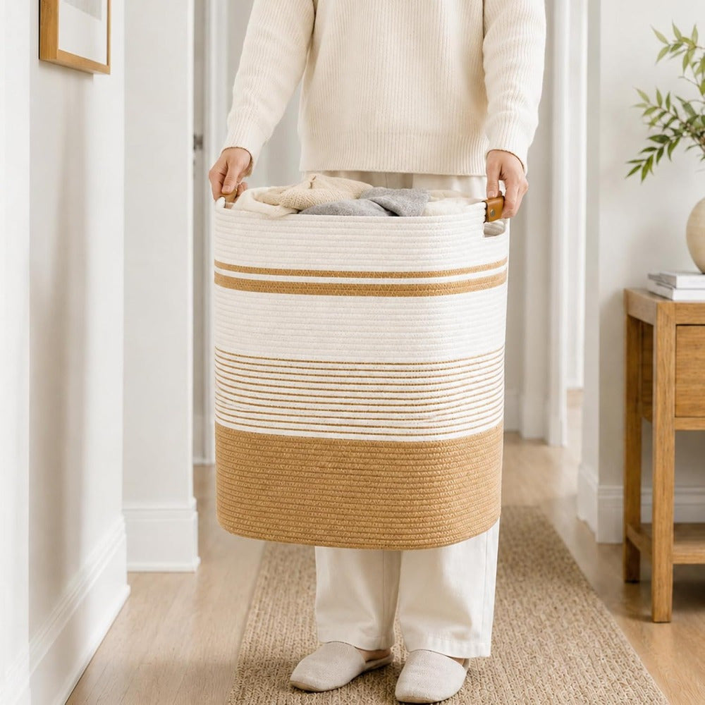 Large Cotton Rope Storage Basket with Handles