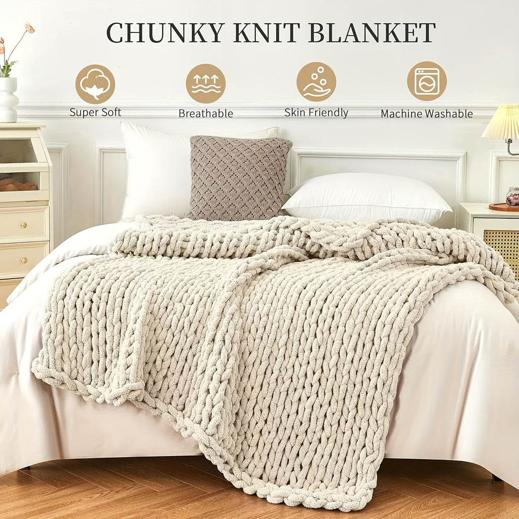 Chunky Knit Chenille Throw – 100% Polyester