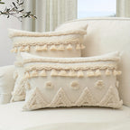 Natural Linen Cushion Cover with Geometric Tassel Detail
