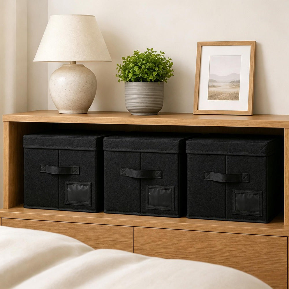Set of 3 Large Fabric Storage Boxes with Lids