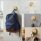 4 Adhesive Stainless Steel Hooks with Wood Base