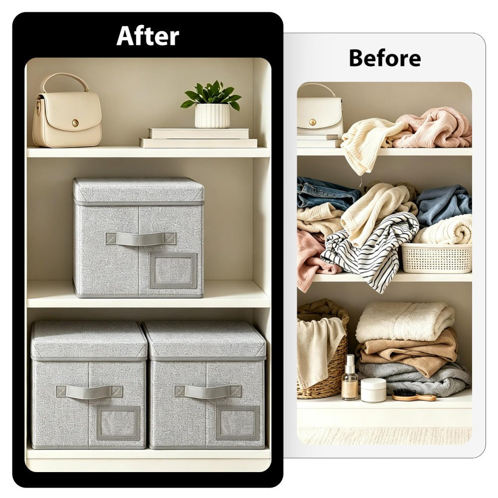 Set of 3 Large Fabric Storage Boxes with Lids