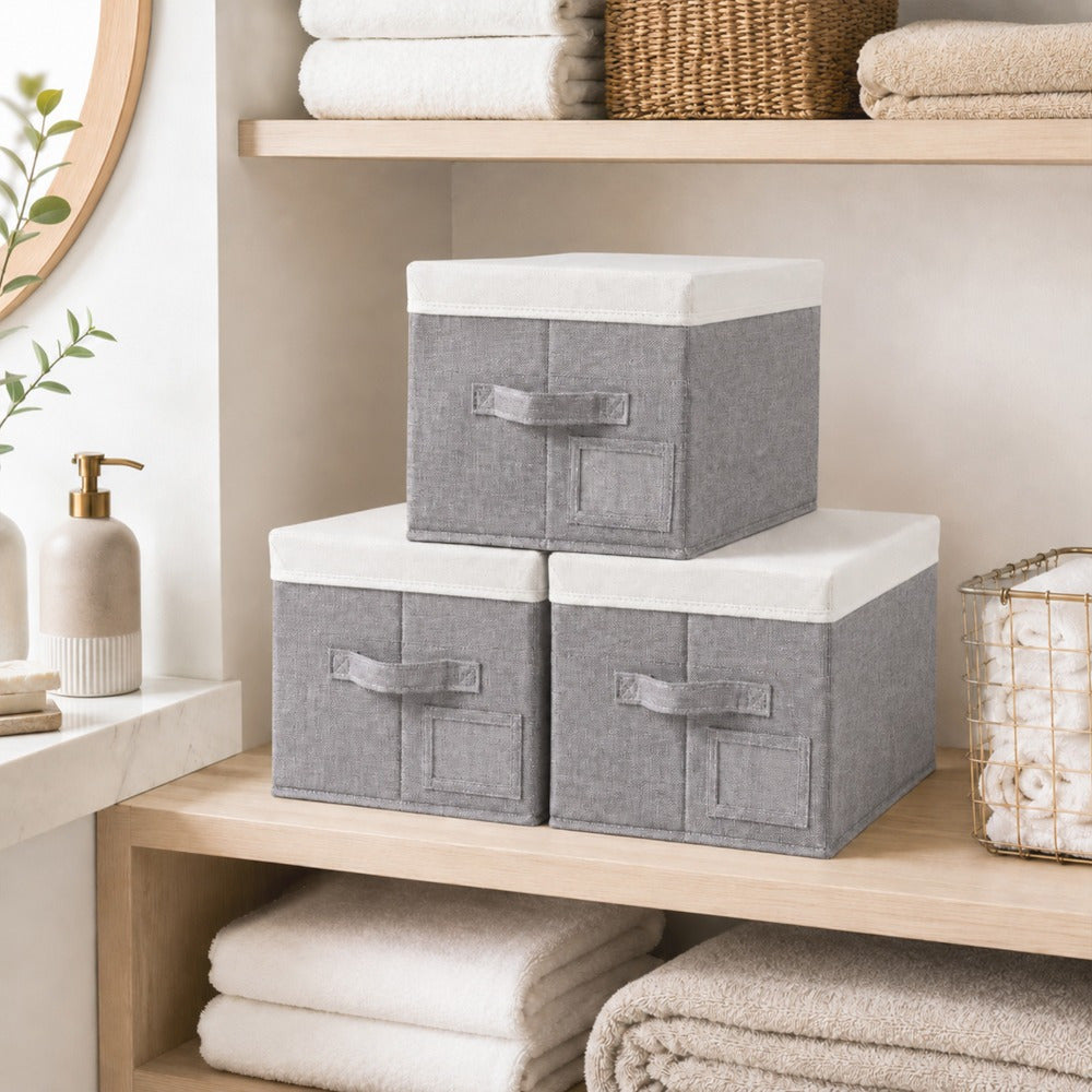 Set of 3 Large Fabric Storage Boxes with Lids