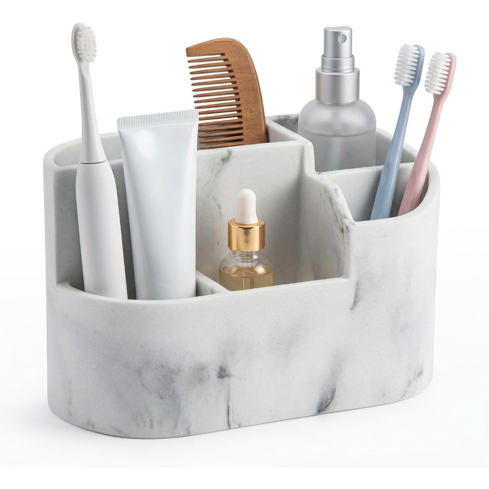 White Marble Resin Toothbrush & Cotton Box Set