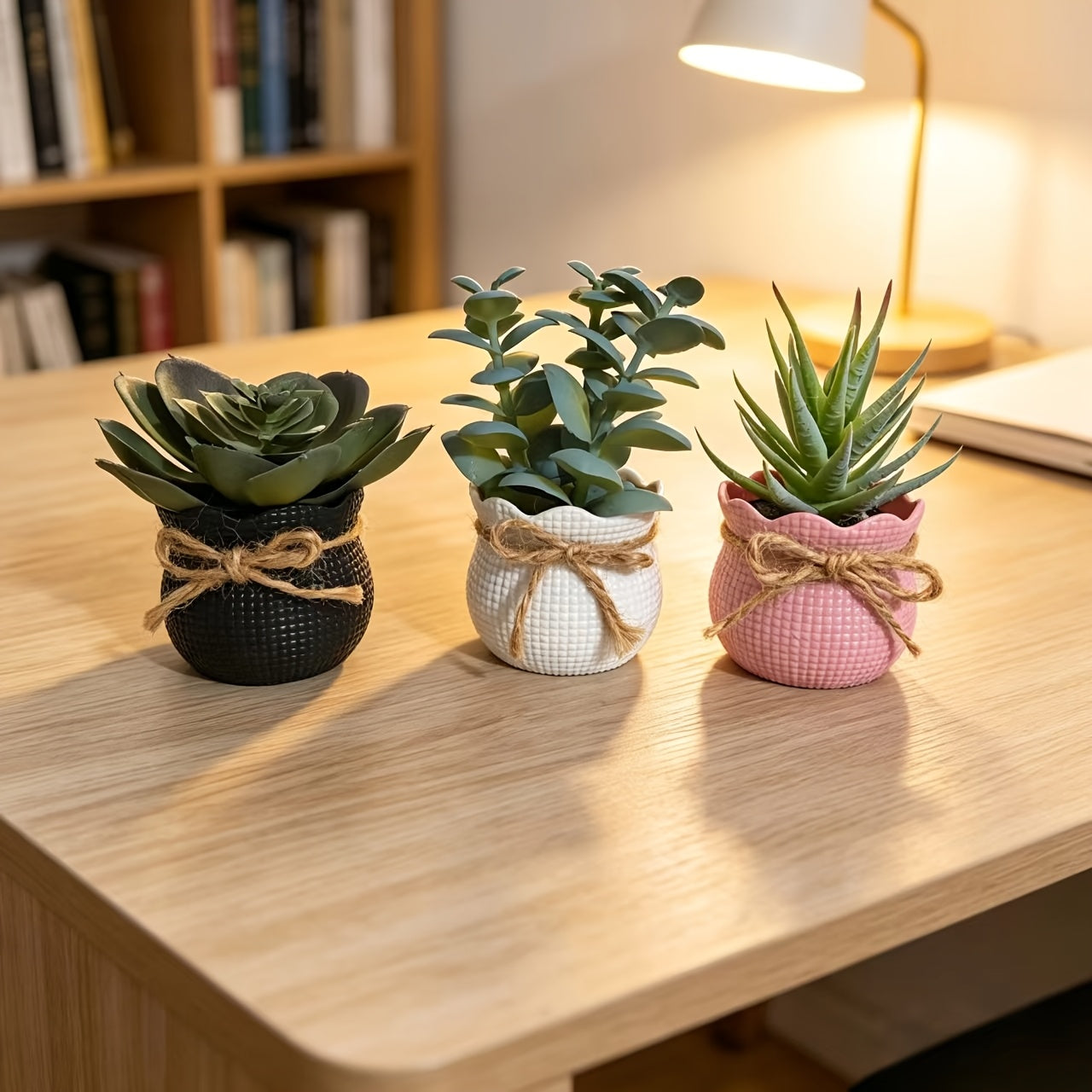 Set of 3 Mini Artificial Succulent Bonsai Plants