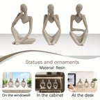 Set of 3 Abstract Sandstone Reading Thinker Figurines