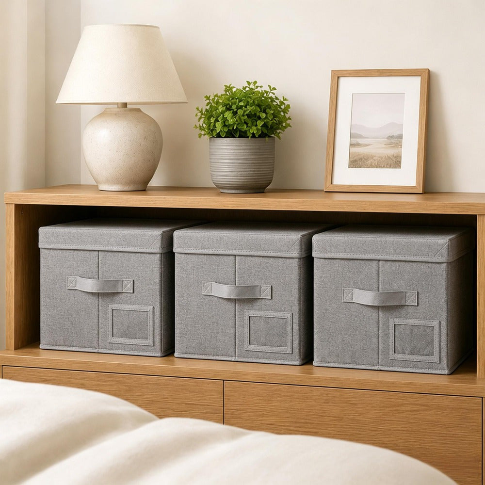 Set of 3 Large Fabric Storage Boxes with Lids