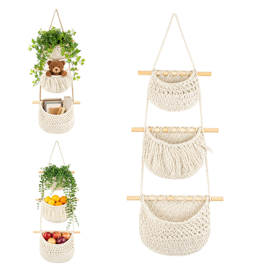 3-Tier Boho Braided Rope Wall Organiser