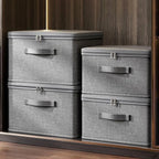 Set of 4 Large Foldable Canvas Storage Boxes with Lids