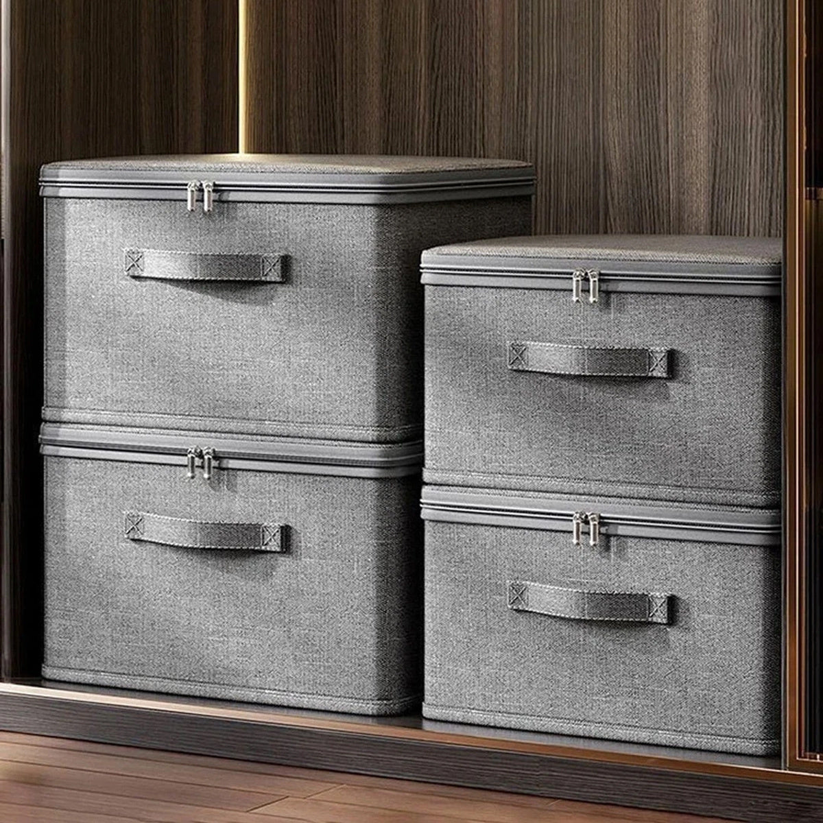 Set of 4 Large Foldable Canvas Storage Boxes with Lids