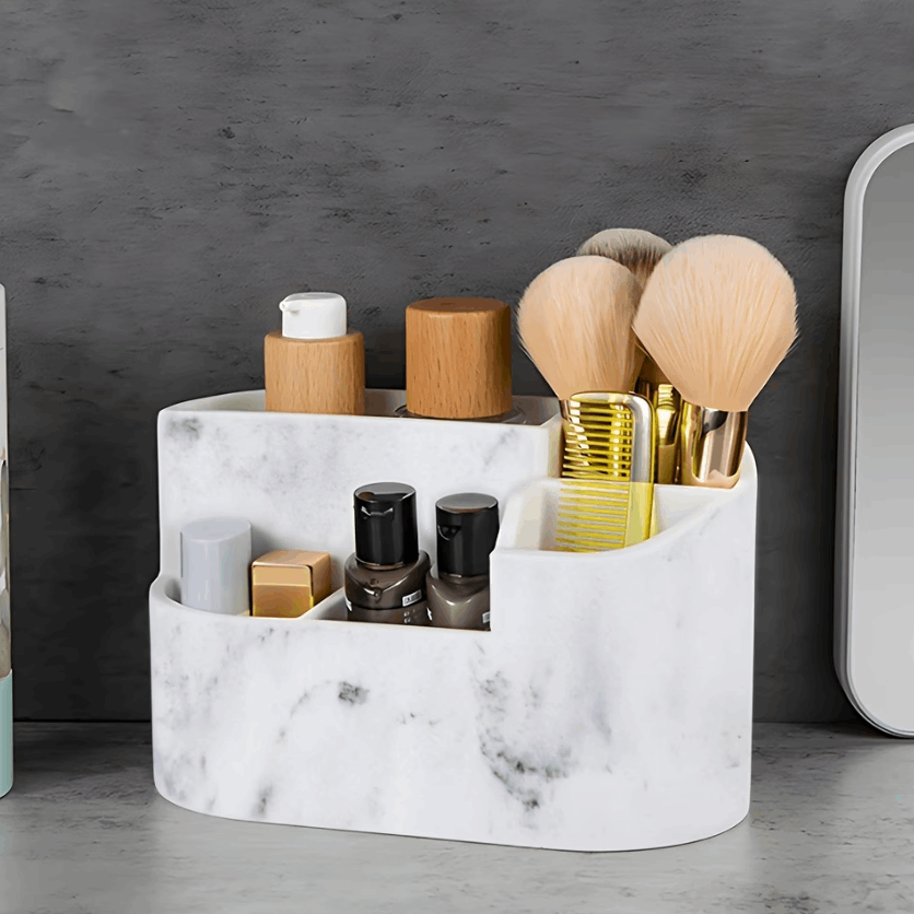 White Marble Resin Toothbrush & Cotton Box Set