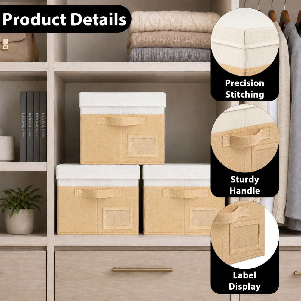 Set of 3 Large Fabric Storage Boxes with Lids