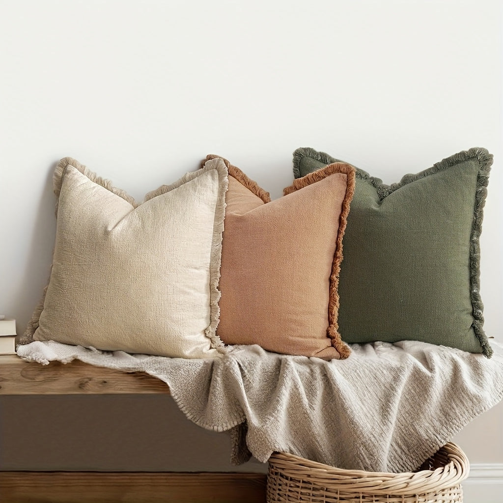 Set of 3 Fringed Bohemian Linen Pillowcases