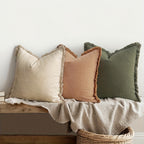 Set of 3 Fringed Bohemian Linen Pillowcases