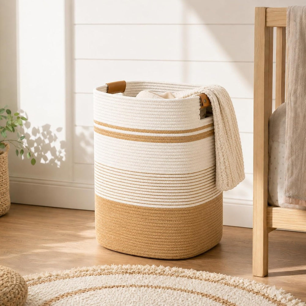 Large Cotton Rope Storage Basket with Handles