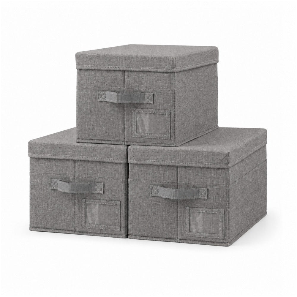 Set of 3 Large Fabric Storage Boxes with Lids