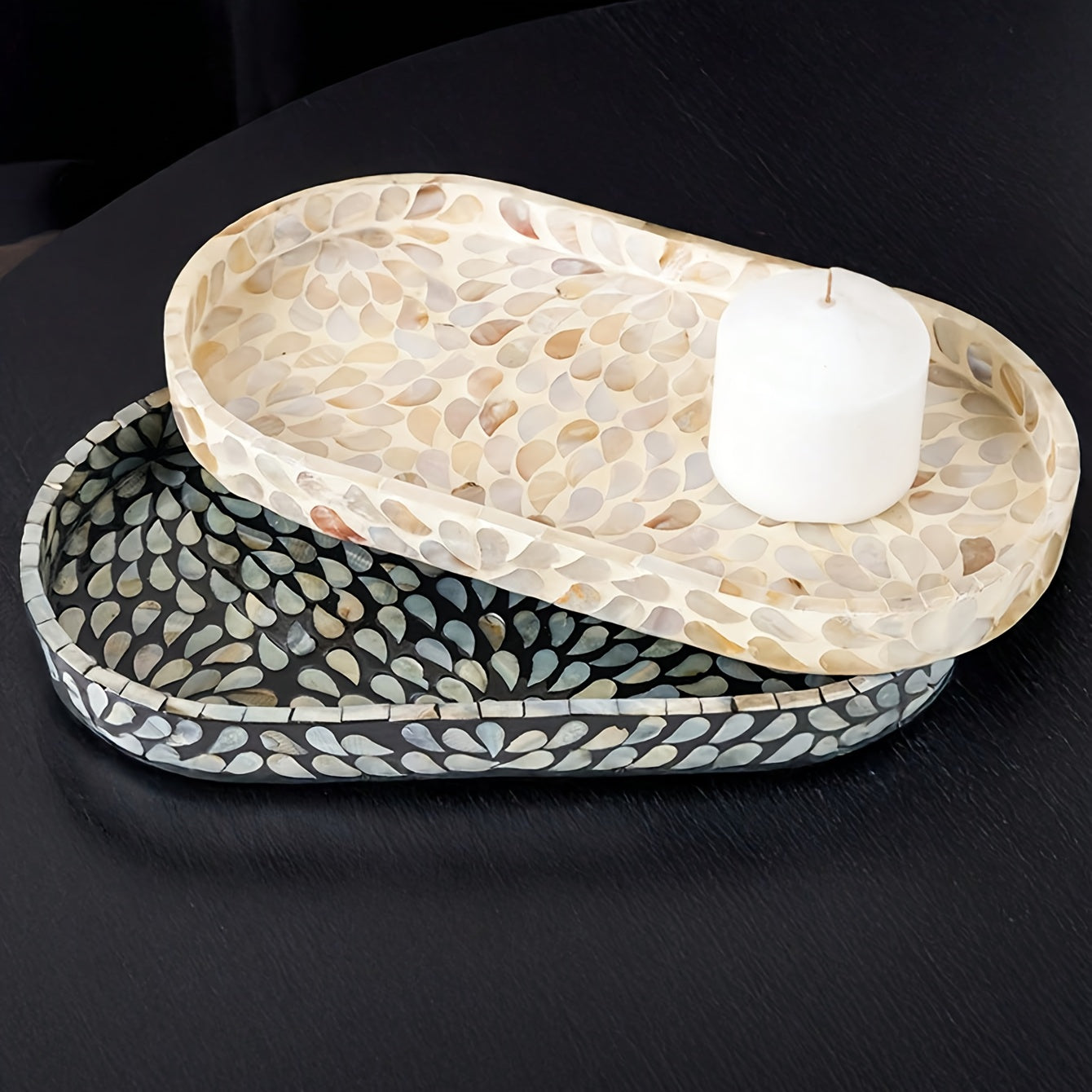 Mother-of-Pearl Inlay Oval Decorative Tray