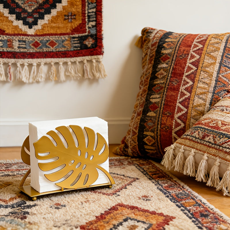 Gold Leaf Iron Napkin & Plate Holder