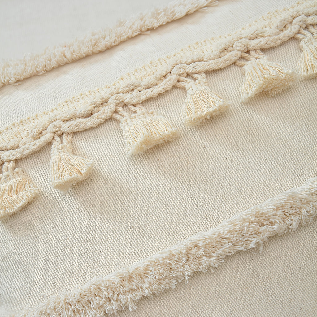 Natural Linen Cushion Cover with Geometric Tassel Detail
