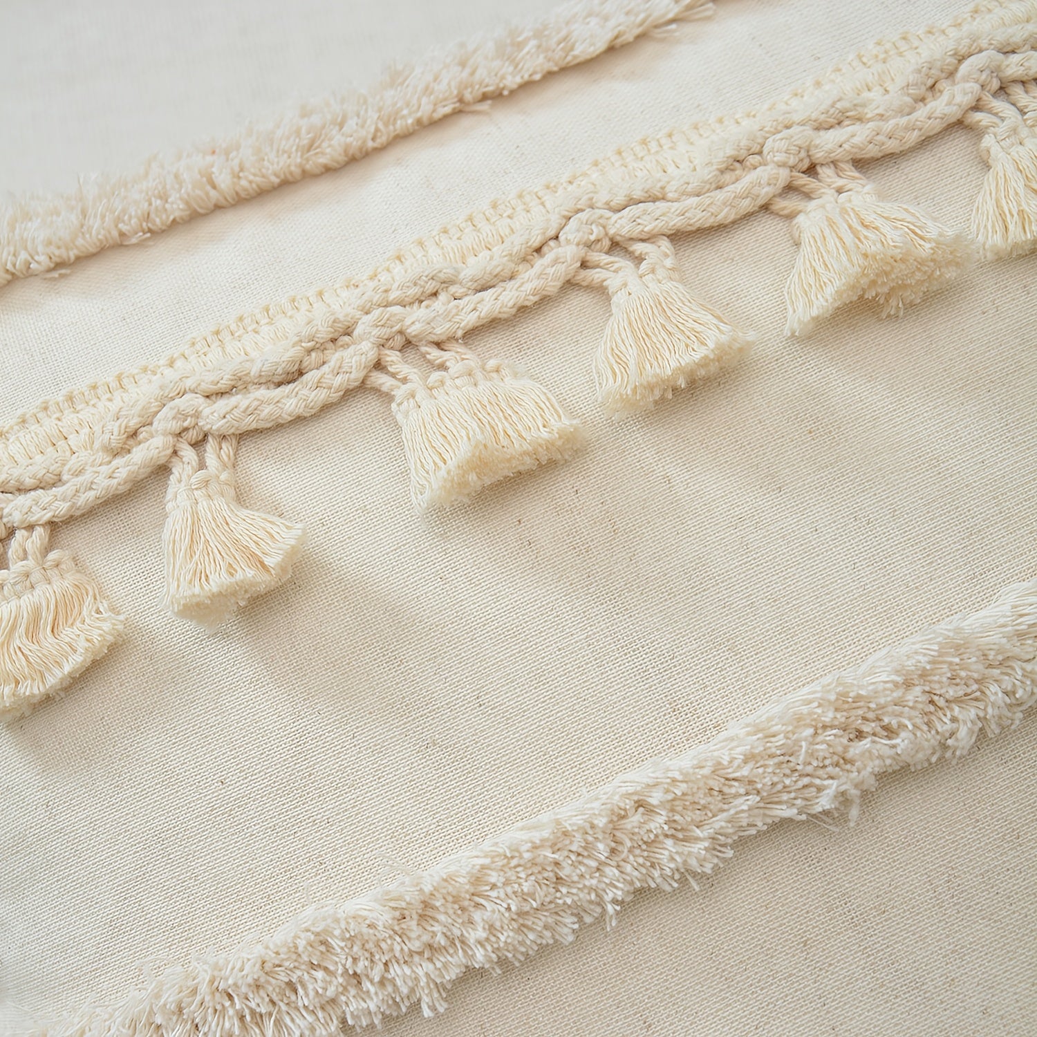 Natural Linen Cushion Cover with Geometric Tassel Detail