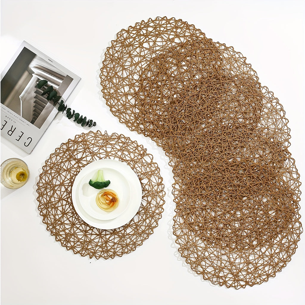 Set of 6 Modern Hollow Woven Round Placemats