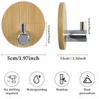 4 Adhesive Stainless Steel Hooks with Wood Base