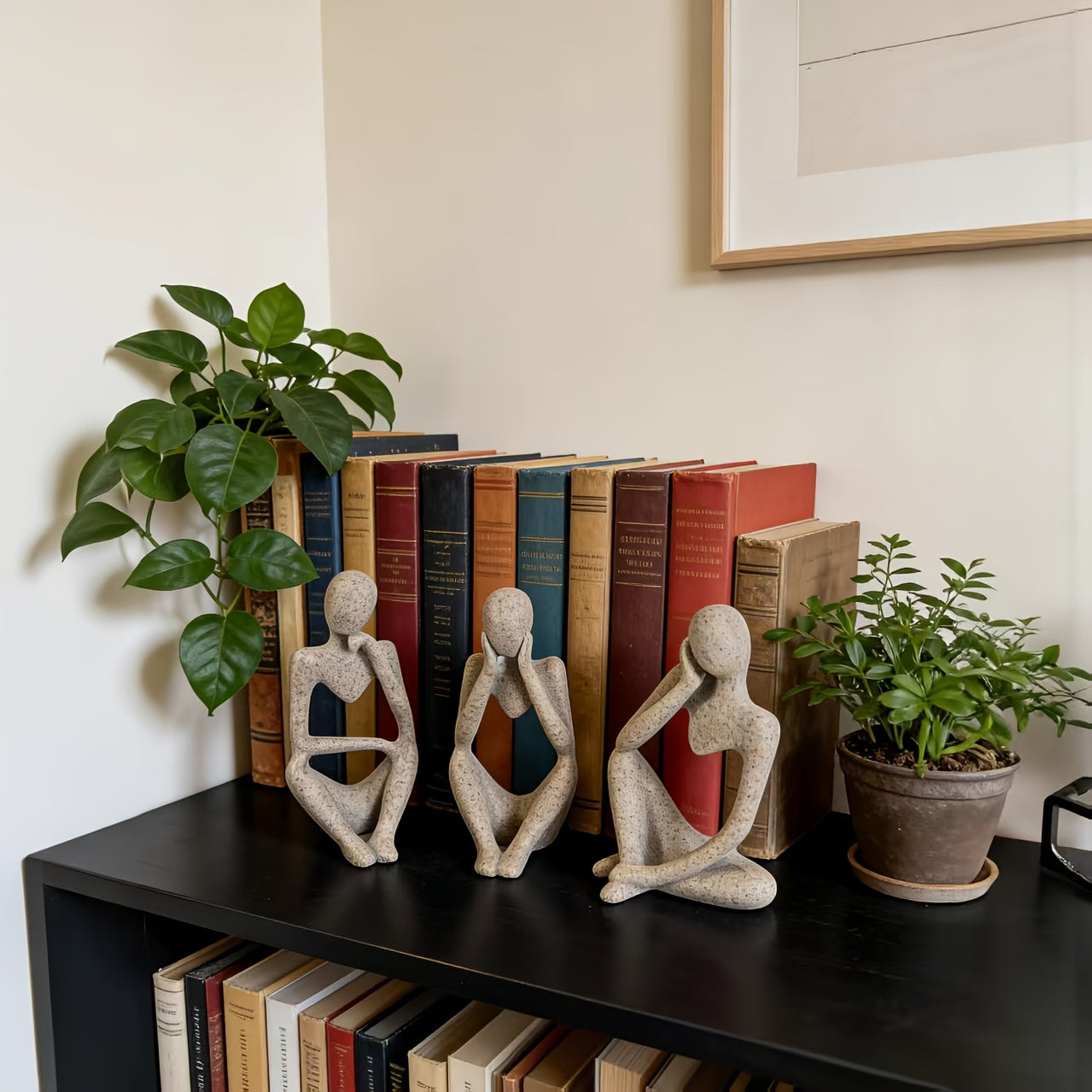 Set of 3 Abstract Seated Human Sandstone Resin Figurines