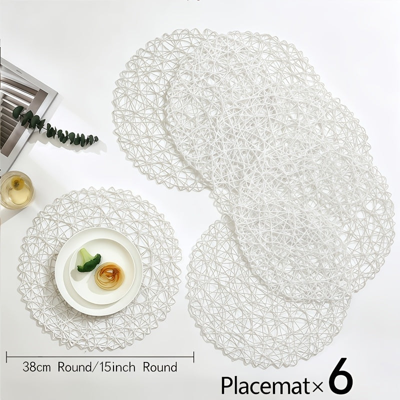 Set of 6 Modern Hollow Woven Round Placemats