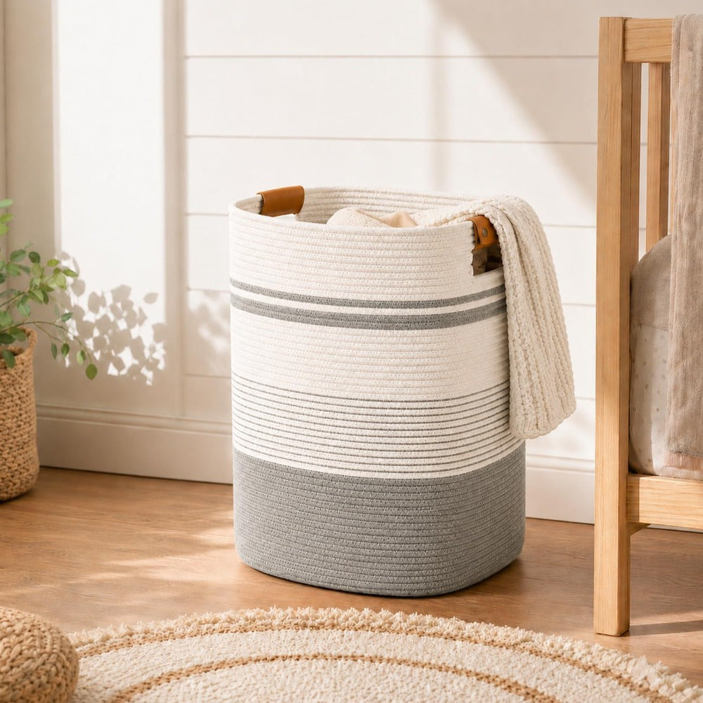 Large Cotton Rope Storage Basket with Handles