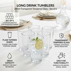 Set of 6 Clear Tempered Glass Tumblers – 280ml
