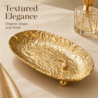 Hammered Gold Wrought Iron Decorative Tray with Tripod Stand