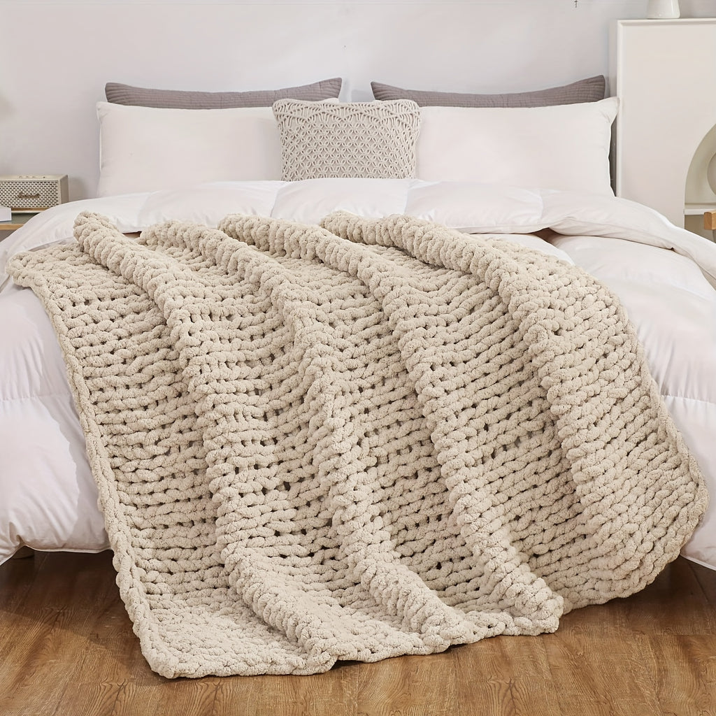 Chunky Knit Chenille Throw – 100% Polyester