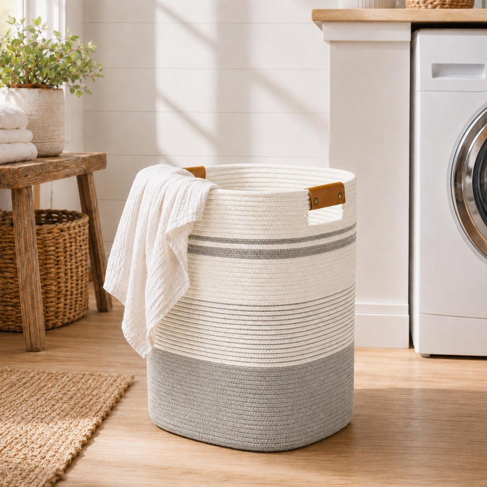 Large Cotton Rope Storage Basket with Handles