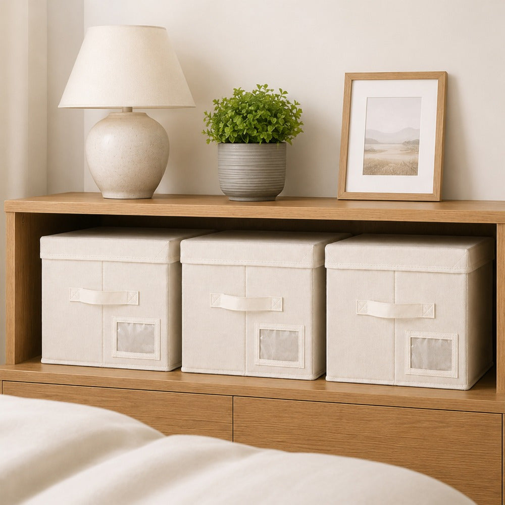 Set of 3 Large Fabric Storage Boxes with Lids