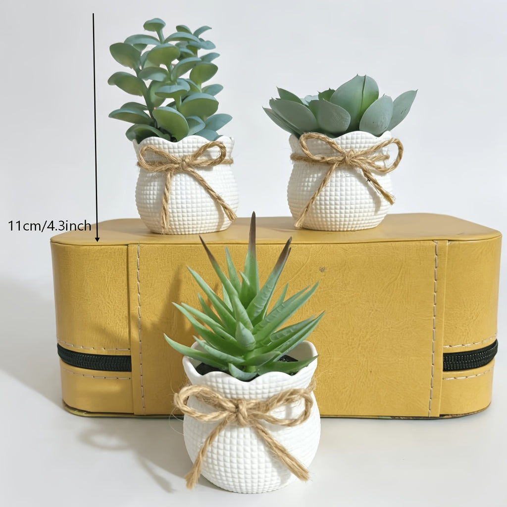 Set of 3 Mini Artificial Succulent Bonsai Plants