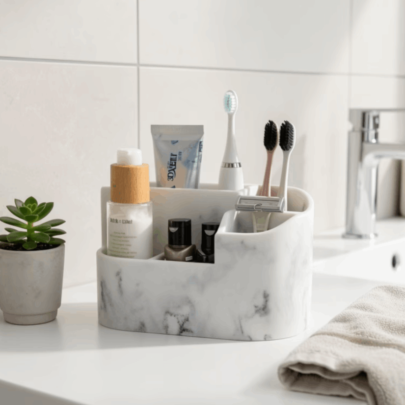 White Marble Resin Toothbrush & Cotton Box Set