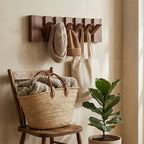 6-Hook Piano Key Wall-Mounted Wooden Coat Rack