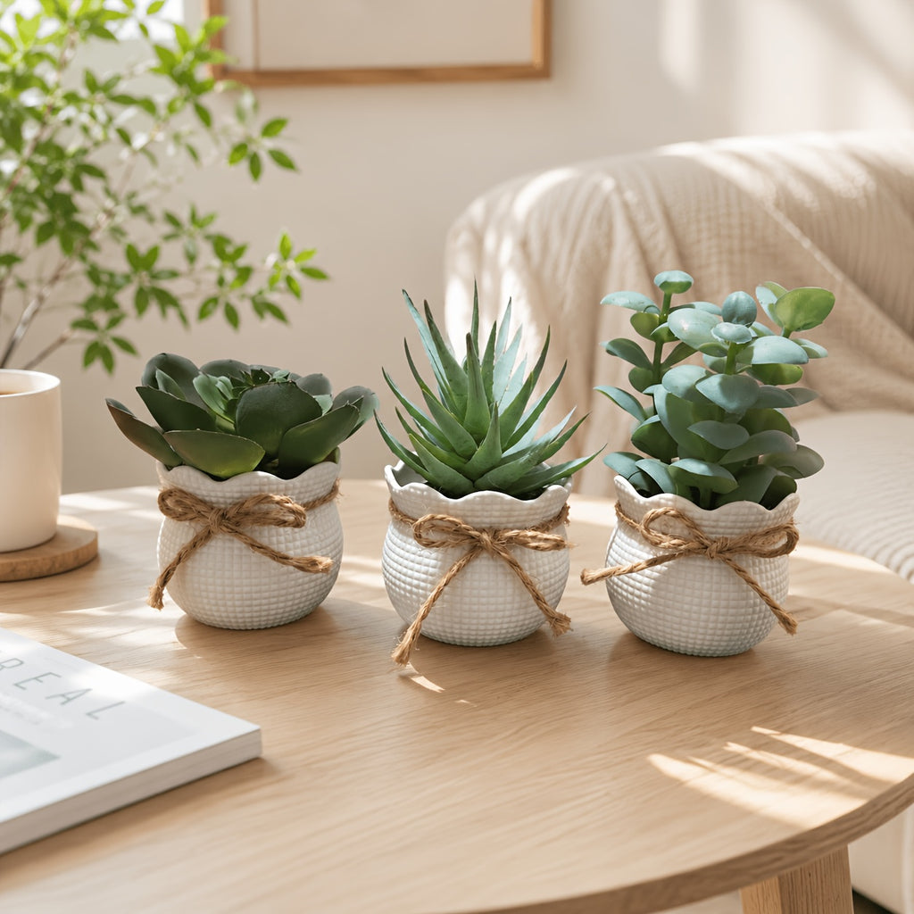 Set of 3 Mini Artificial Succulent Bonsai Plants