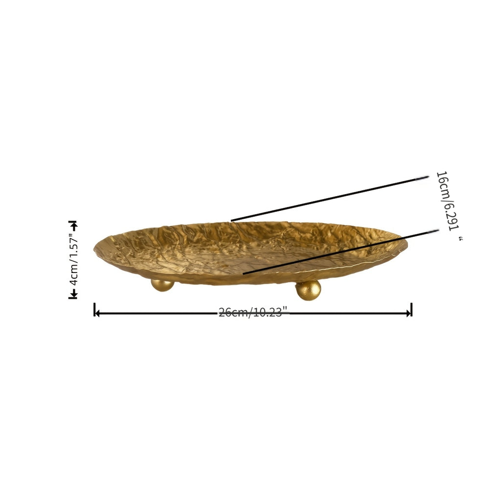 Hammered Gold Wrought Iron Decorative Tray with Tripod Stand