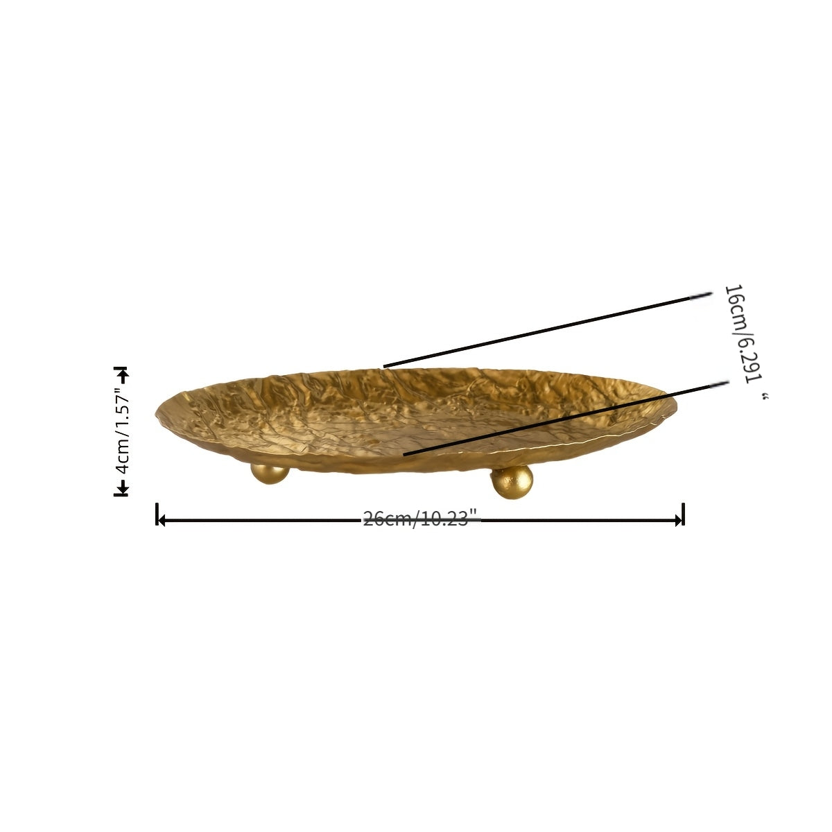 Hammered Gold Wrought Iron Decorative Tray with Tripod Stand