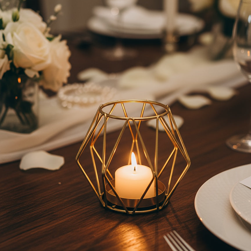 Elegant Geometric Hexagonal Iron Candle Holder