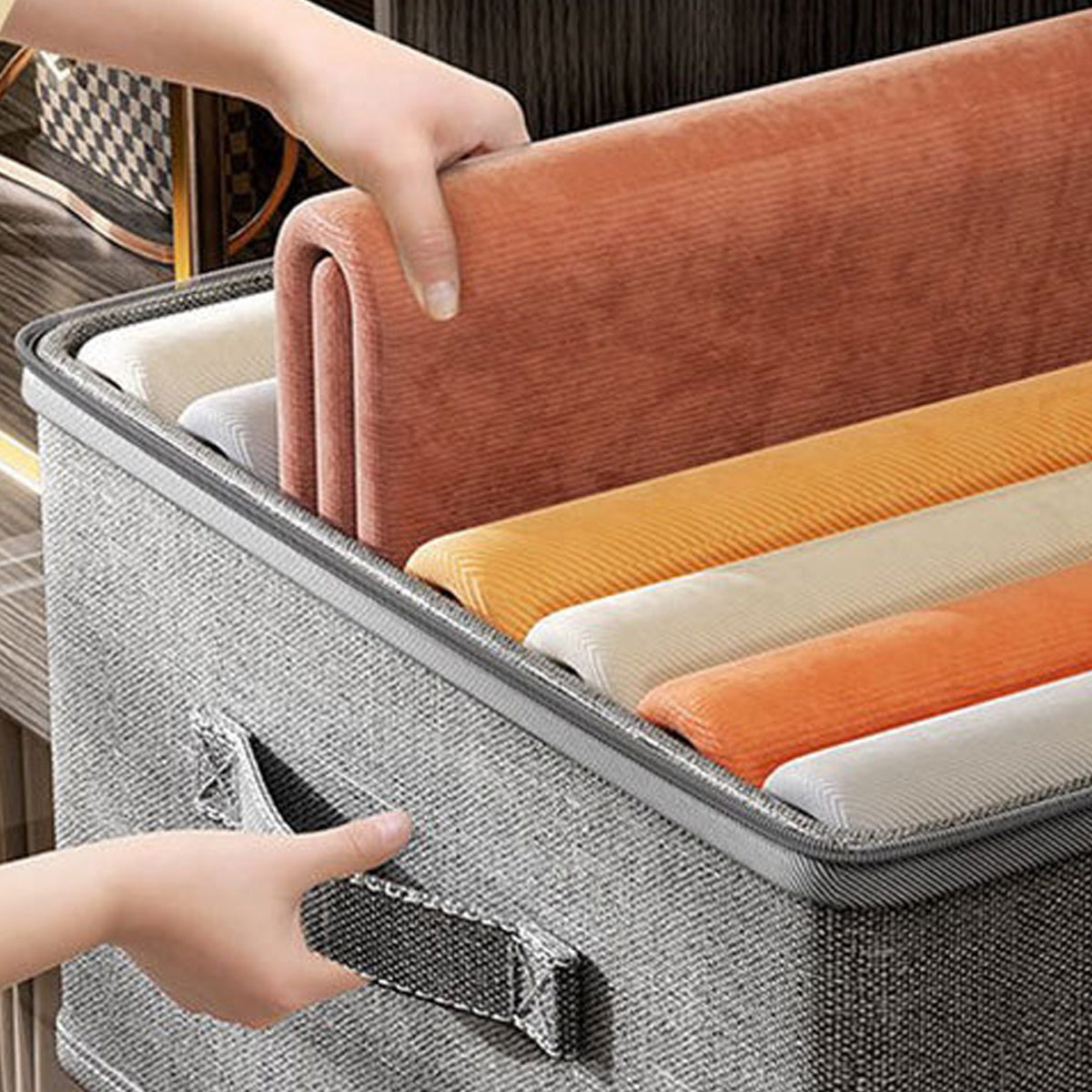 Set of 4 Large Foldable Canvas Storage Boxes with Lids