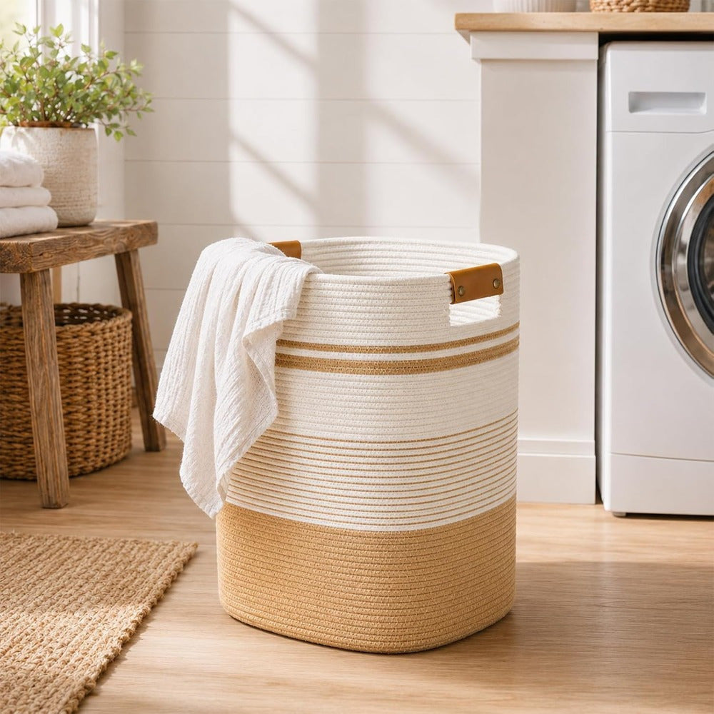 Large Cotton Rope Storage Basket with Handles